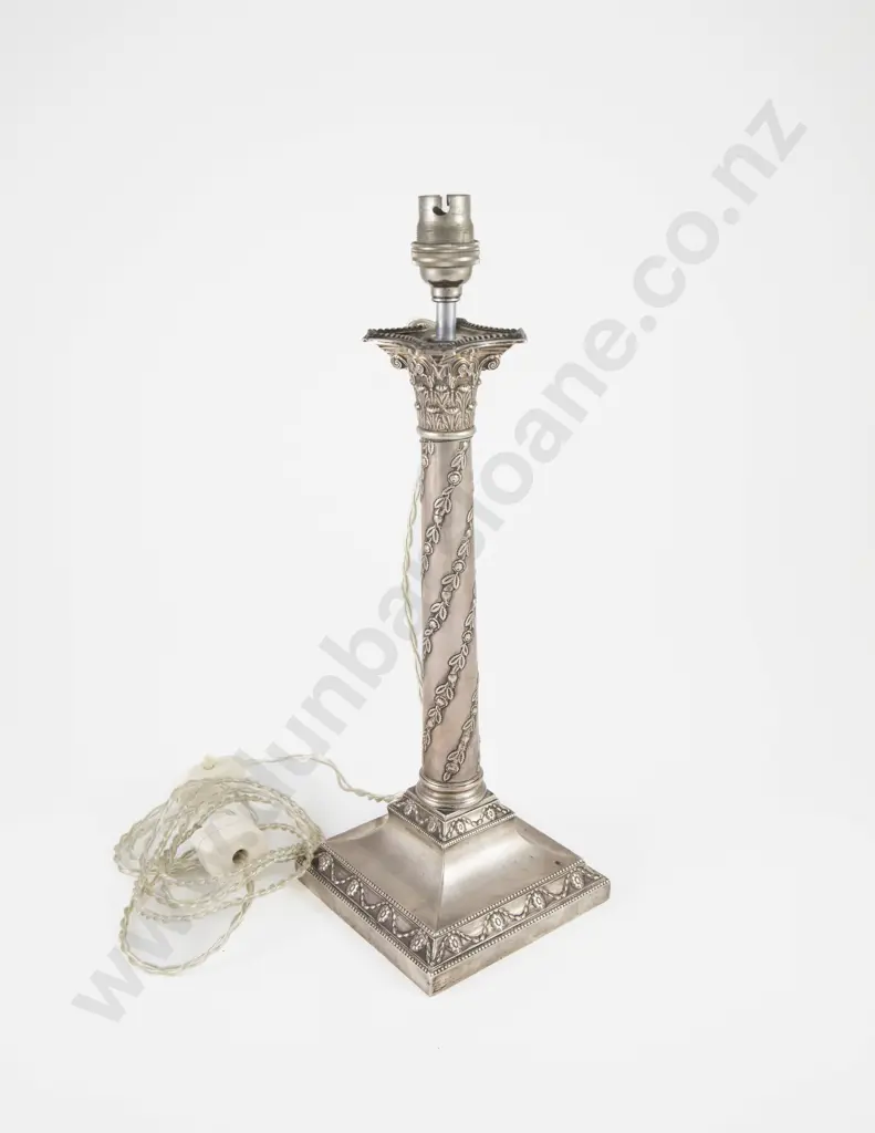 Edw VII S/S Column Candlestick Lamp Image 1++