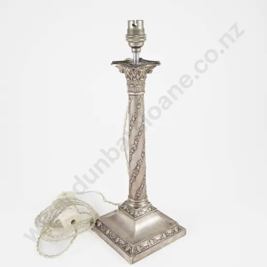 Edw VII S/S Column Candlestick Lamp