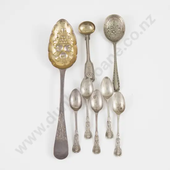 Geo III S/S Berry Spoon, 6 Smaller S/S Spoons & S/P Jam Spoon