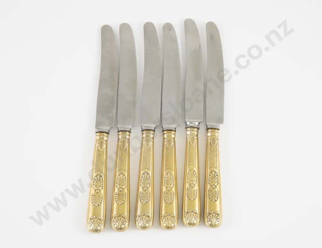 Set Of 6 Ornate S/S Gilt Handled Table Knives Image 1++
