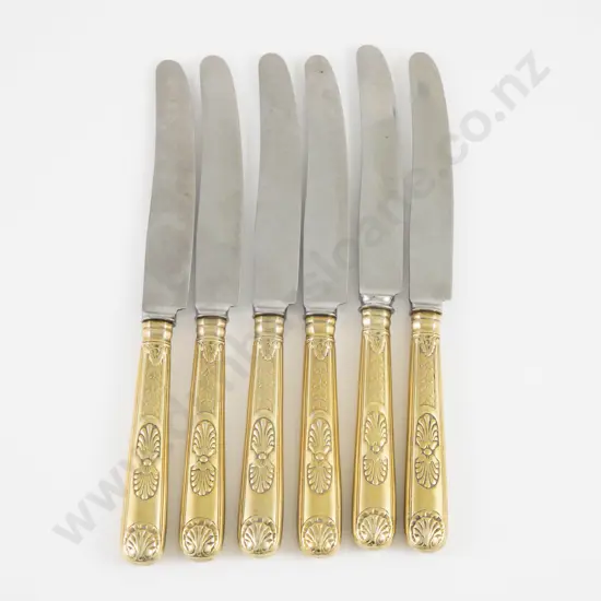 Set Of 6 Ornate S/S Gilt Handled Table Knives