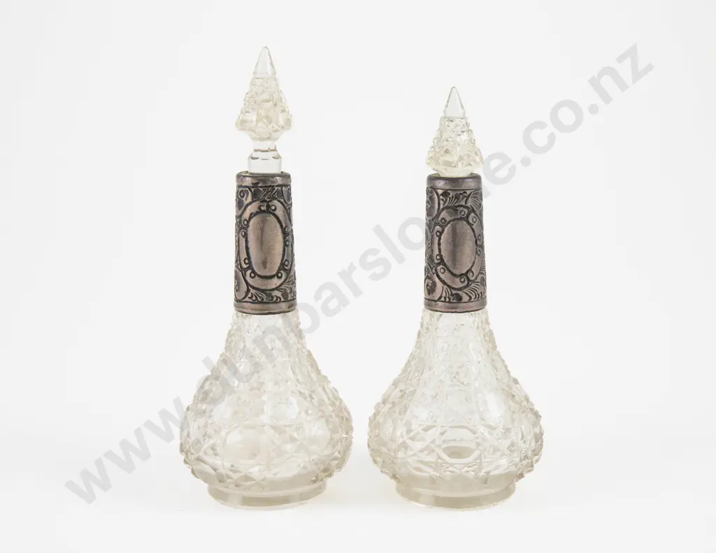 A Pair Of S/S Mounted Hobnail Cut Glass Scent Bottles Image 1++