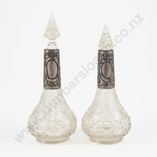 A Pair Of S/S Mounted Hobnail Cut Glass Scent Bottles