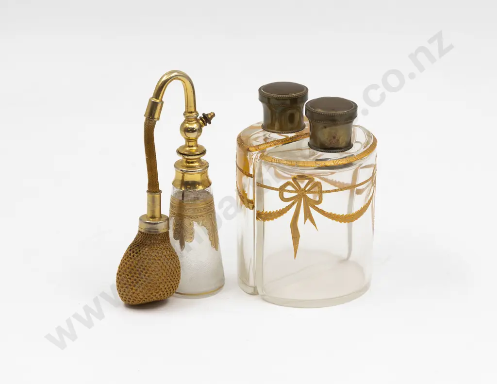 Edwardian Pair Scent Flasks Demi-Lune Shaped for Case with Atomiser Image 1++