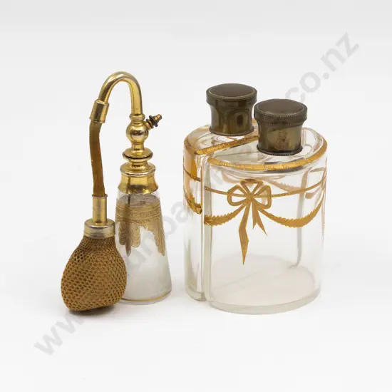 Edwardian Pair Scent Flasks Demi-Lune Shaped for Case with Atomiser