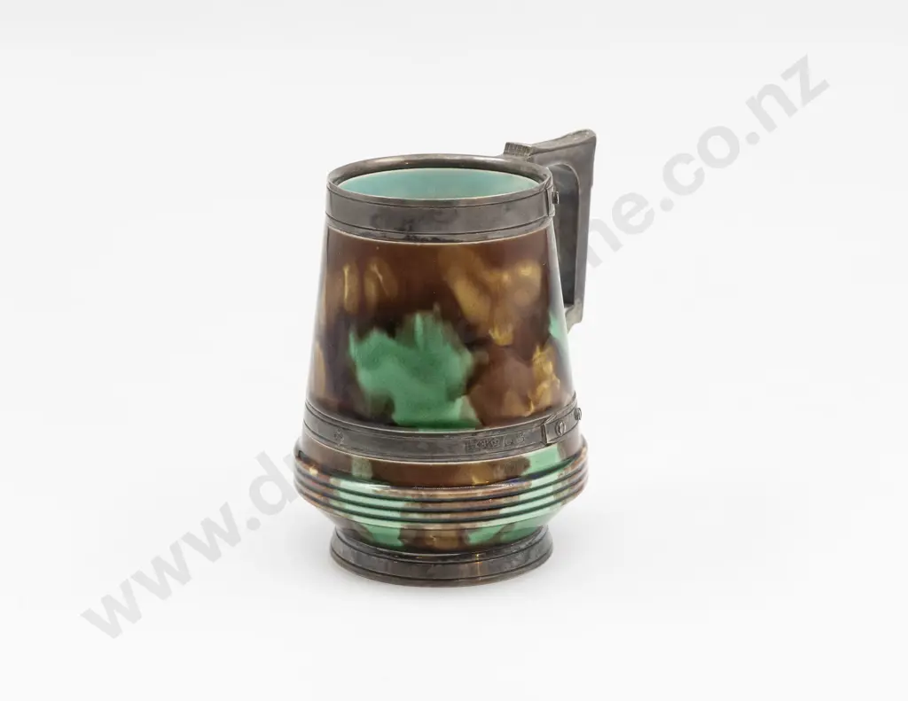 Late C19th Wedgwood Arts & Crafts S/P Mounted Majolica Half Pint Mug Image 1++