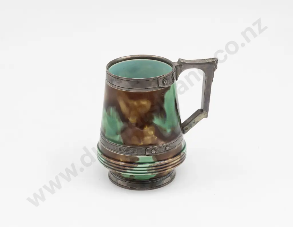 Late C19th Wedgwood Arts & Crafts S/P Mounted Majolica Half Pint Mug Image 1++