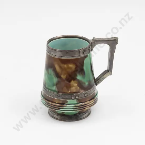 Late C19th Wedgwood Arts & Crafts S/P Mounted Majolica Half Pint Mug