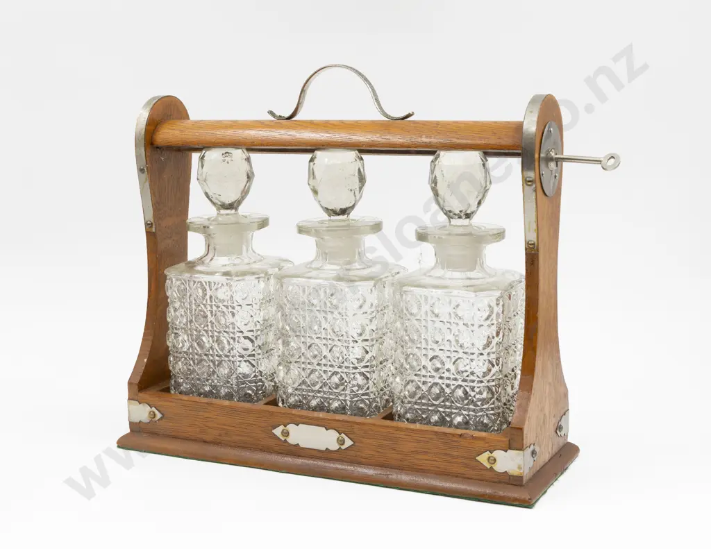 Edwardian Oak Three Decanter Tantalus Image 1++