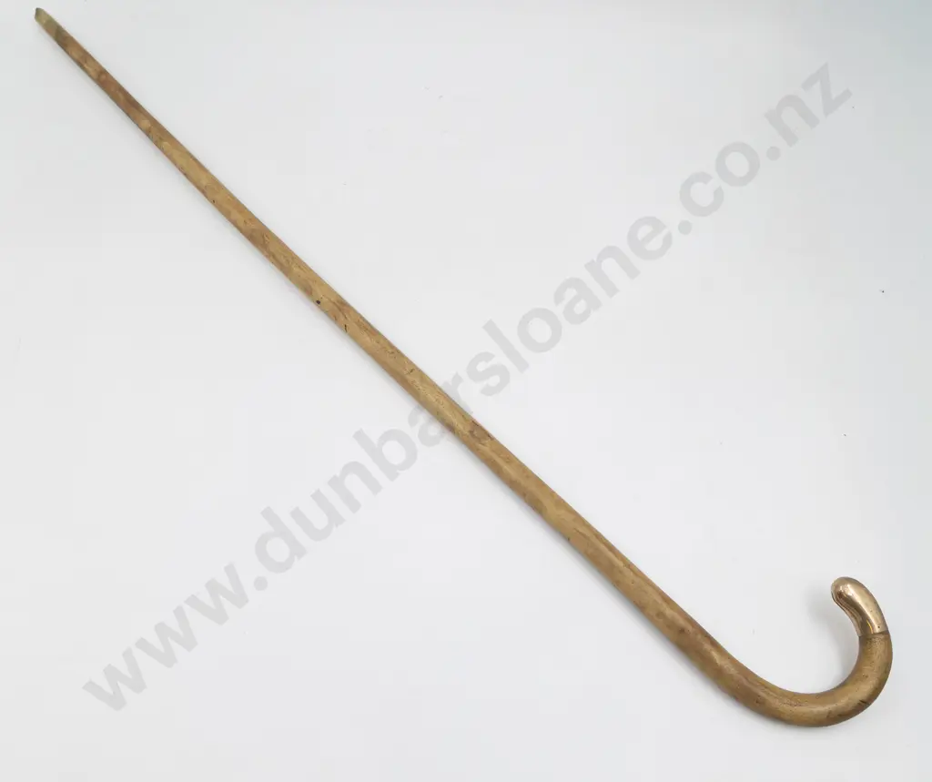 English Fruitwood Walking Cane Horn Tip with 9ct Gold Cap Image 1++