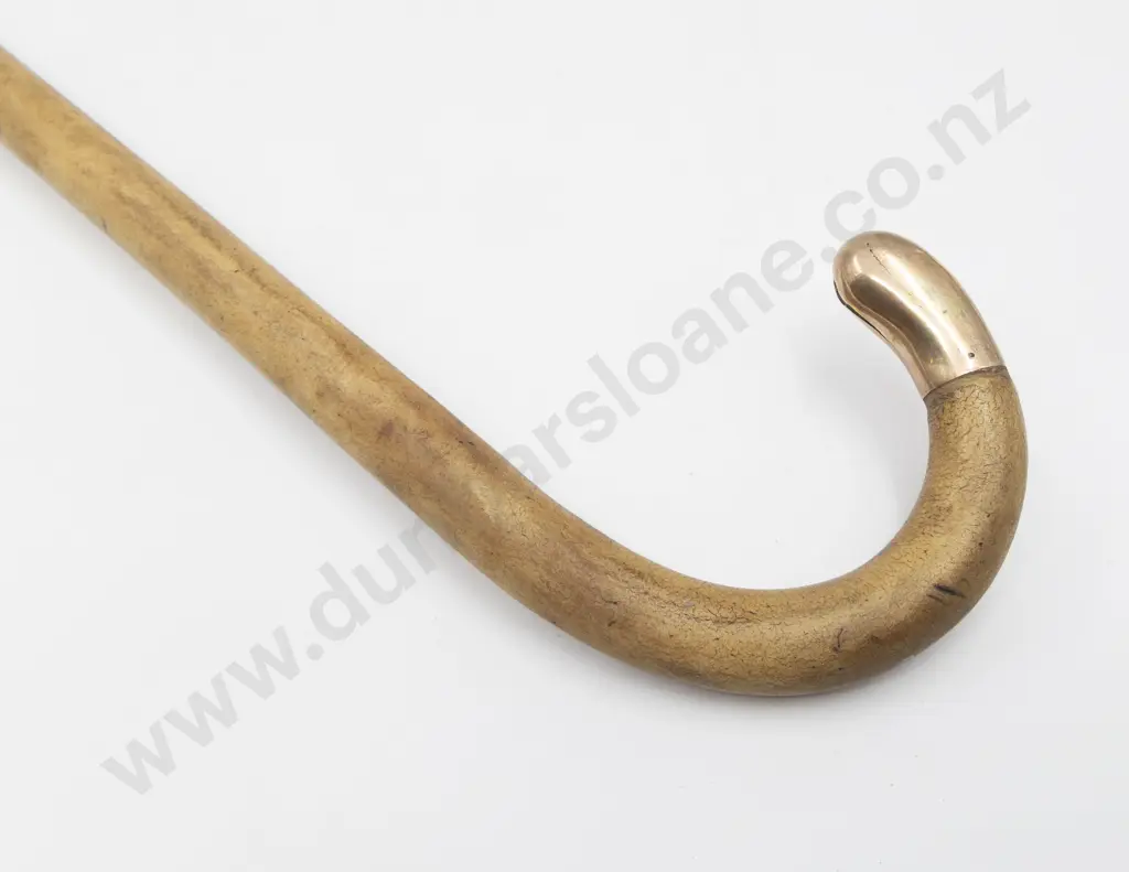 English Fruitwood Walking Cane Horn Tip with 9ct Gold Cap Image 1++