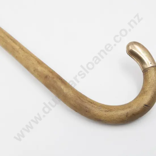 English Fruitwood Walking Cane Horn Tip with 9ct Gold Cap