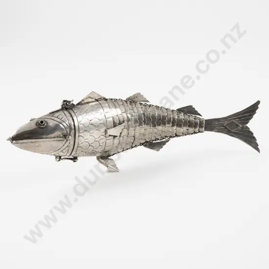 Large Antique Silver Articulated Fish Box