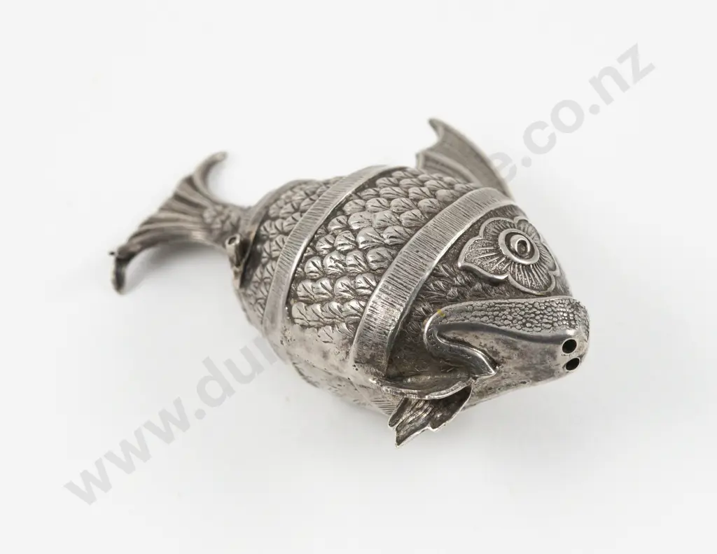 Antique Silver Fish Salt Pot Image 1++