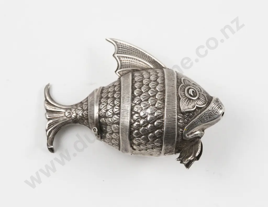 Antique Silver Fish Salt Pot Image 1++