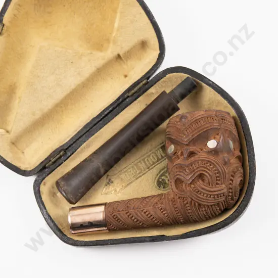 Cased Colonial Maori Tiki Carved Bowl Pipe