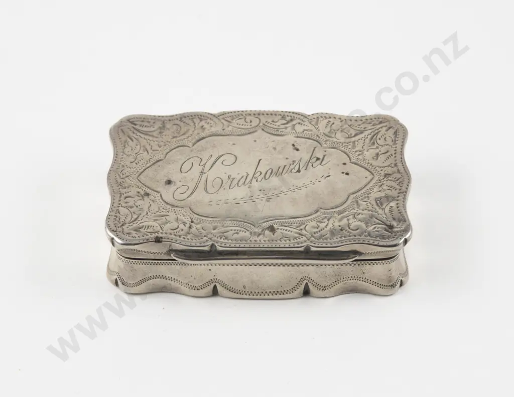 Victorian S/S Snuff Box engraved 'Krakourski' Image 1++