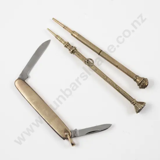 Victorian 9ct Propelling Pencil with Plated Pencil and Pocket Knife