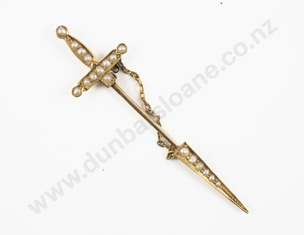 Victorian 15ct Seed Pearl Sword Stick Pin Image 1++