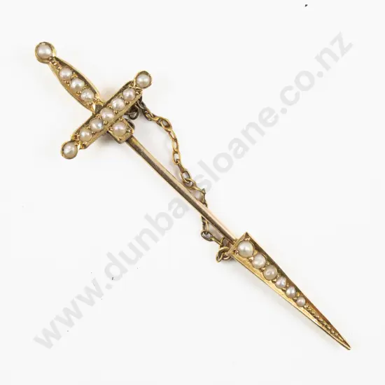 Victorian 15ct Seed Pearl Sword Stick Pin