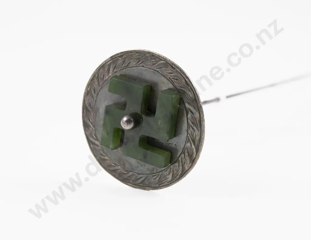 Edwardian S/S & Greenstone Western Luck and Fortune Emblem Finial Hat Pin Image 1++