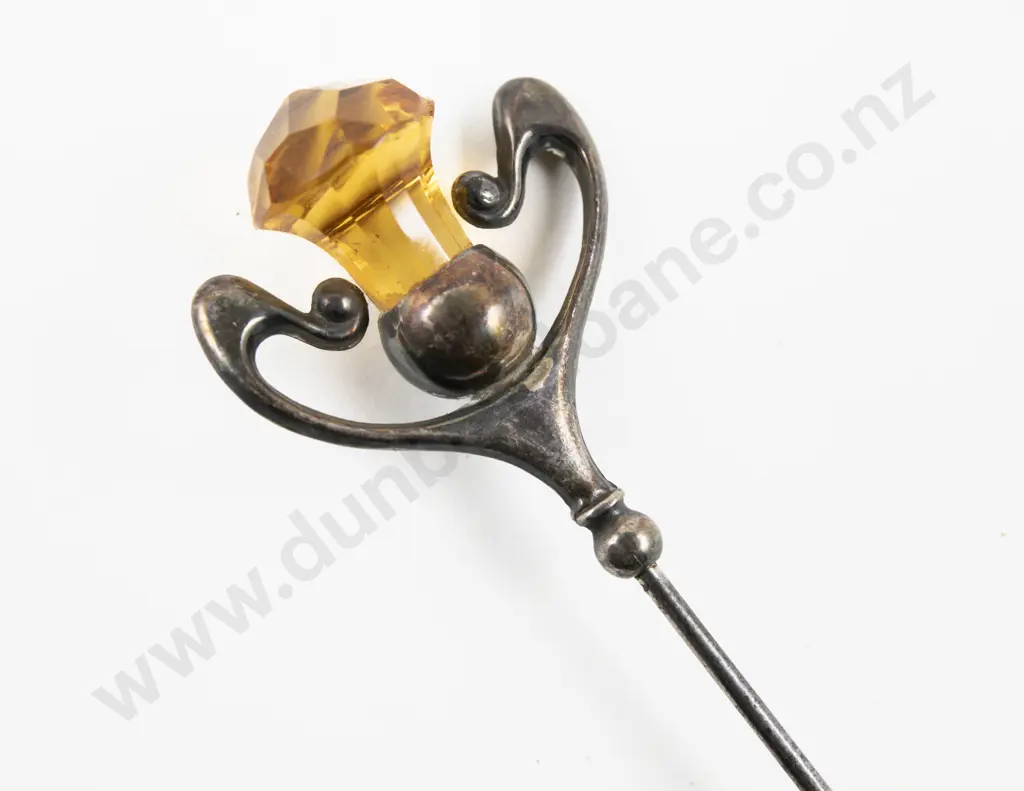 Edwardian S/S & Citrine Glass Thistle Finial Stick Pin Image 1++
