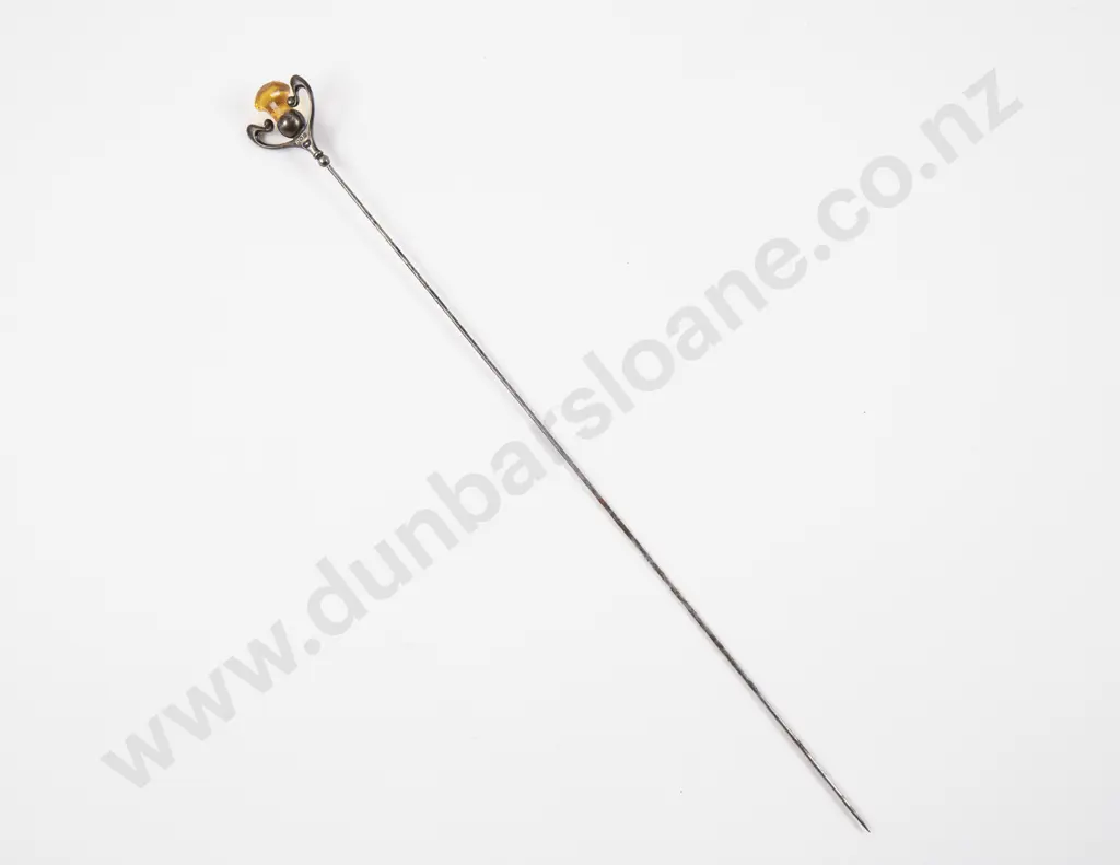 Edwardian S/S & Citrine Glass Thistle Finial Stick Pin Image 1++
