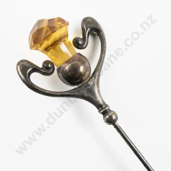Edwardian S/S & Citrine Glass Thistle Finial Stick Pin