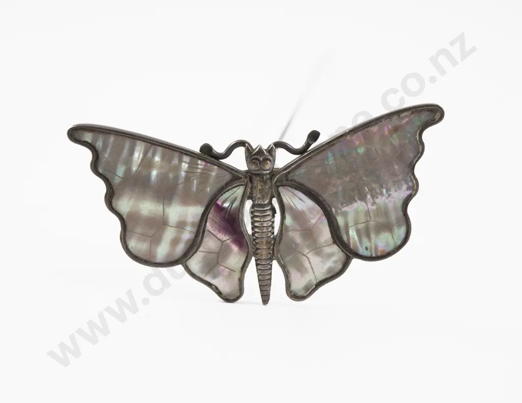 Edwardian S/S & MOP Butterfly Finial Hat Pin Image 1++