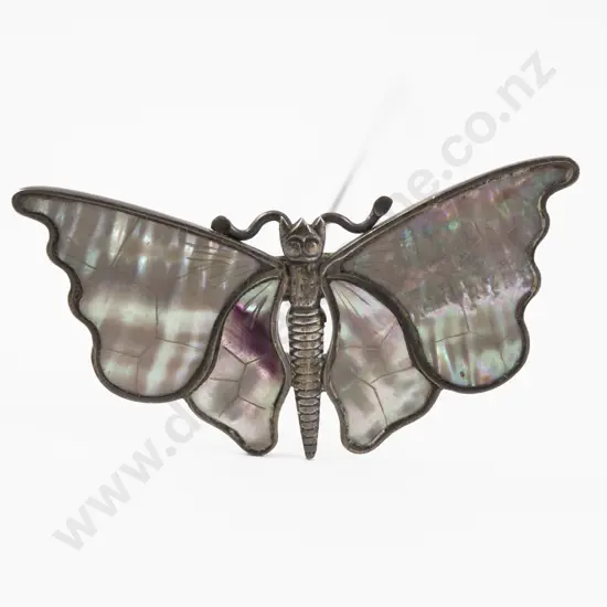 Edwardian S/S & MOP Butterfly Finial Hat Pin