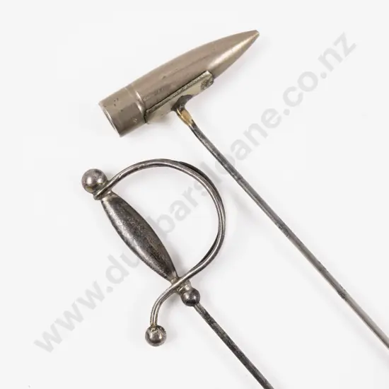 Edwardian S/S Sword Hilt Finial Stick Pin and Bullet Pin