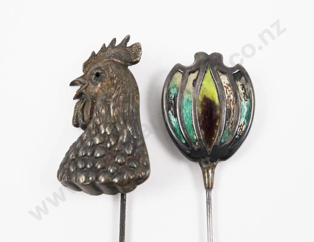 Edwardian S/S Rooster Finial Hat Pin Image 1++