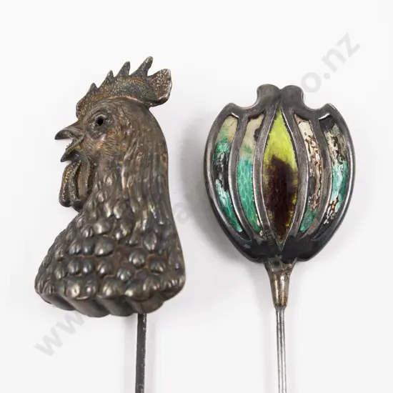 Edwardian S/S Rooster Finial Hat Pin