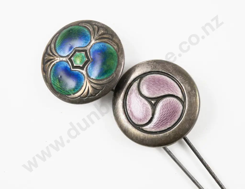 Two Edwardian S/S & Enamel Finial Stick Pins Image 1++