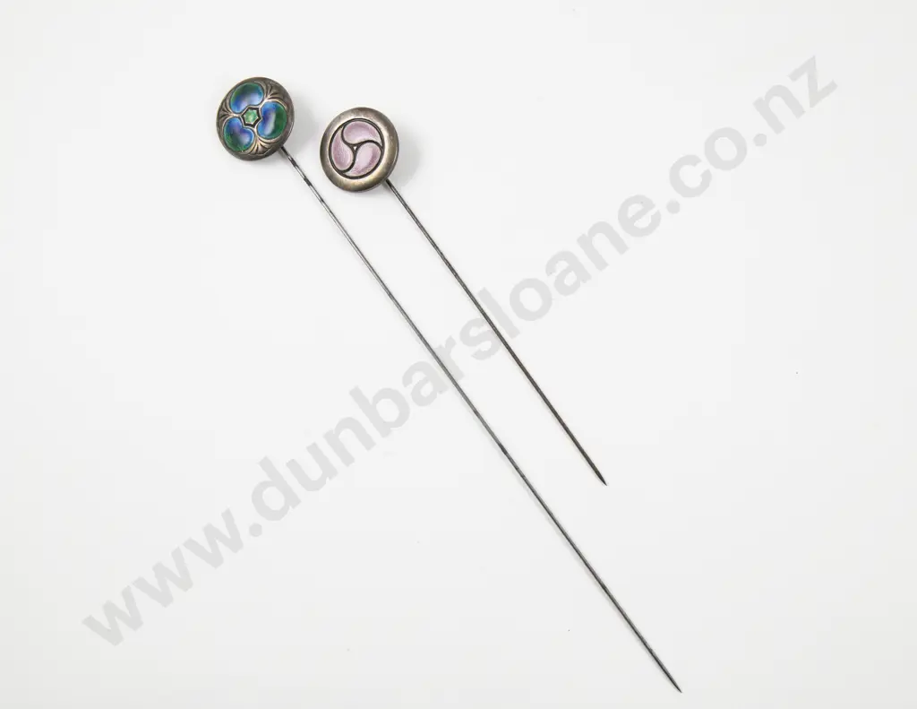 Two Edwardian S/S & Enamel Finial Stick Pins Image 1++