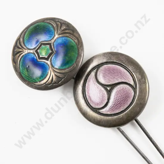 Two Edwardian S/S & Enamel Finial Stick Pins