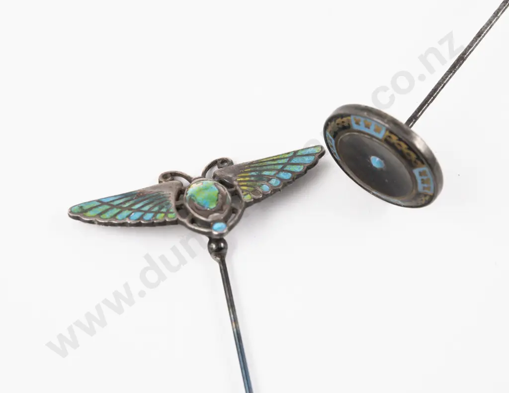 Edwardian S/S & Enamel Winged Scarab Finial Hat Pin Image 1++