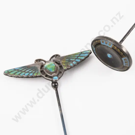 Edwardian S/S & Enamel Winged Scarab Finial Hat Pin