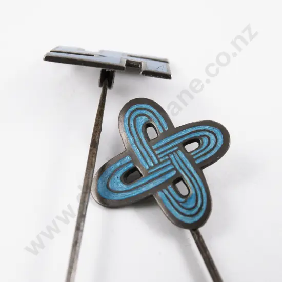 Two Edwardian S/S & Enamel Finial Hat Pins