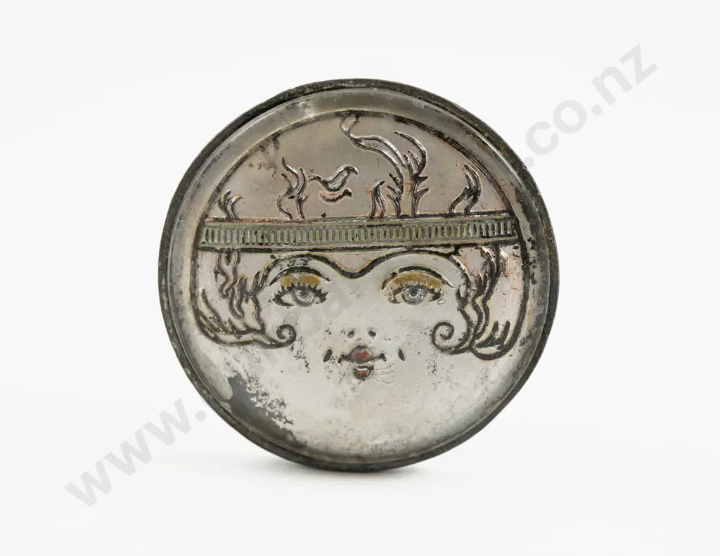 Edwardian Glass & White Metal Flapper Mask Finial Stick Pin Image 1++