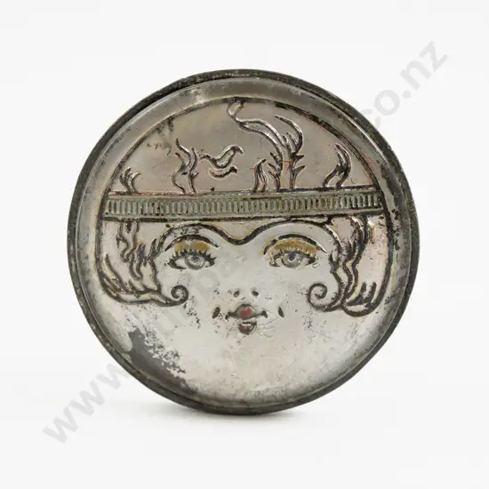 Edwardian Glass & White Metal Flapper Mask Finial Stick Pin