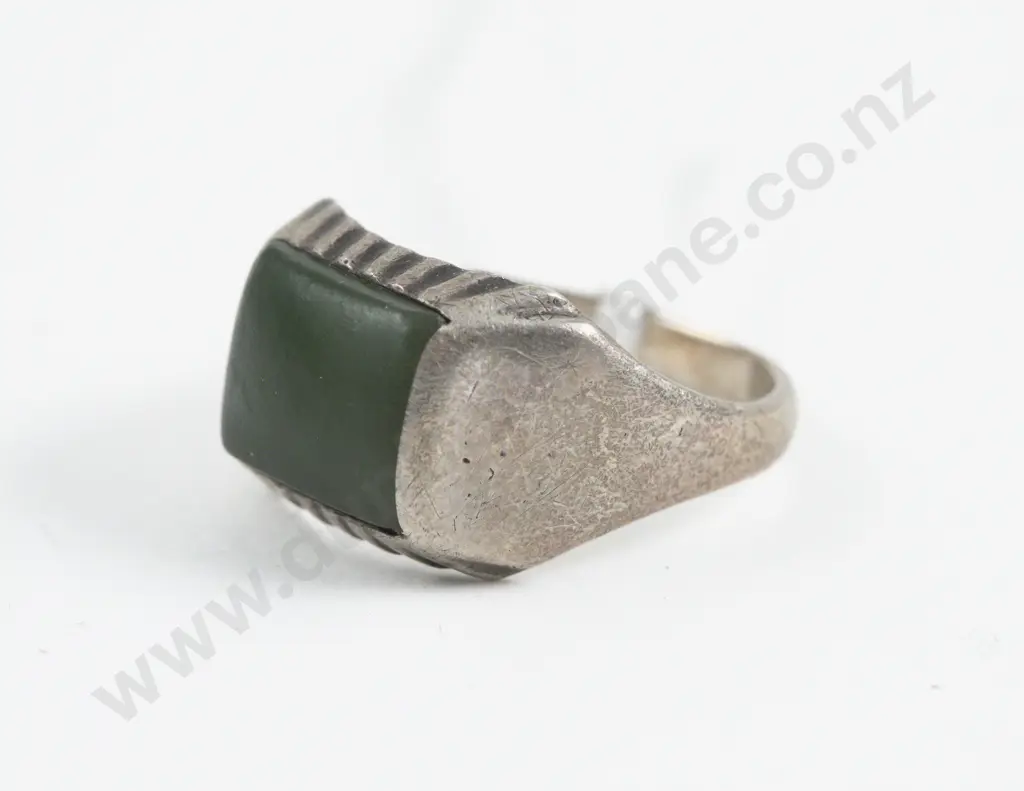 S/S Single Greenstone Panel Gents Signet Ring Image 1++