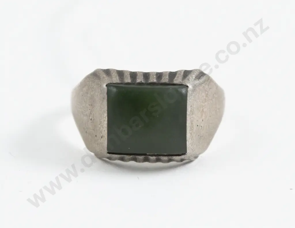 S/S Single Greenstone Panel Gents Signet Ring Image 1++