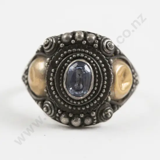 9ct and S/S Single Stone Topaz Fancy Ring