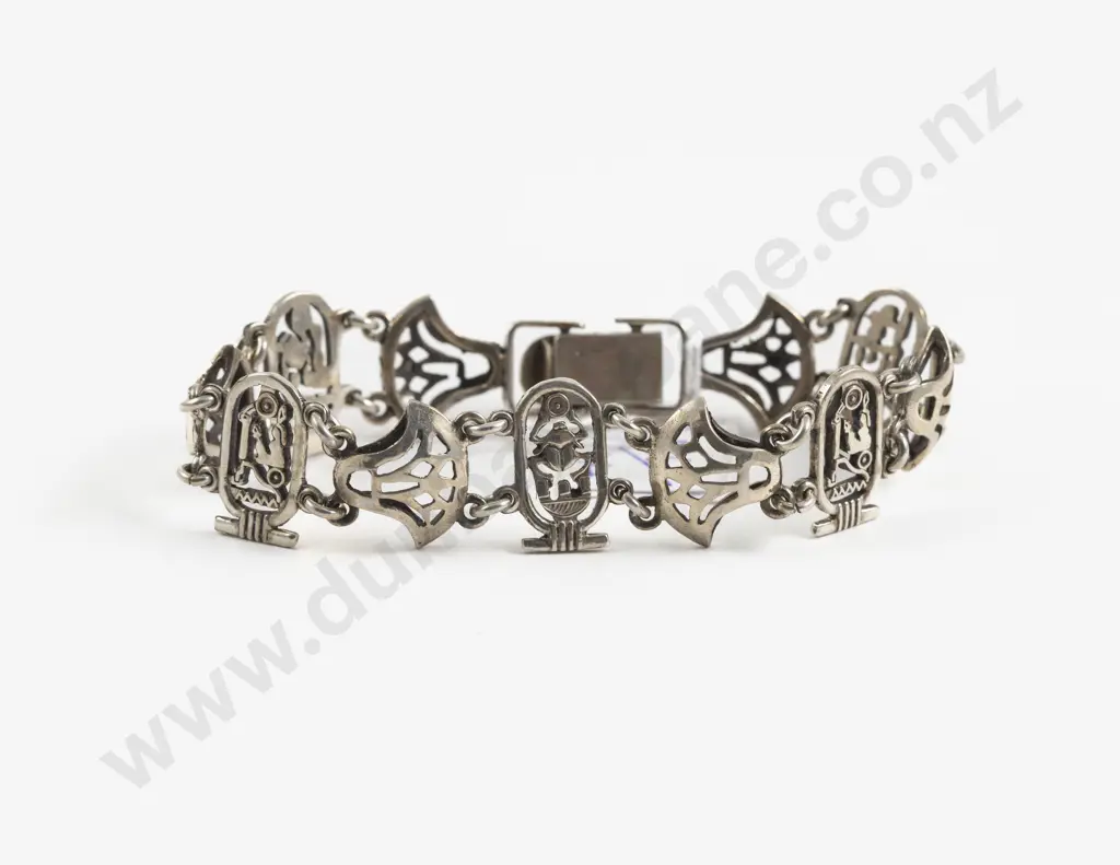 S/S Egyptian Five Hieroglyphic Panel Bracelet Image 1++