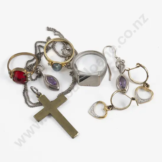 Pair Silver Gilt Heart Shape Pendant Drop Earrings