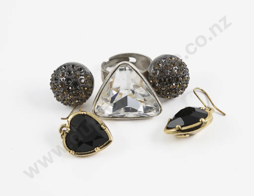 Two Pairs of Mimco Earrings and Dress Ring Image 1++