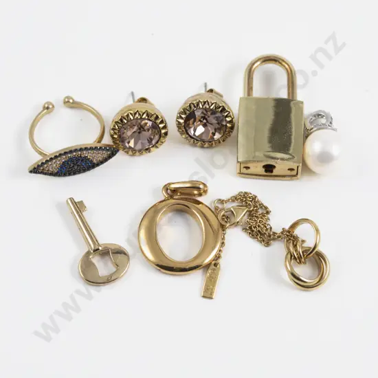 Mimco Gold Plated Pink Crystal Stud Earrings