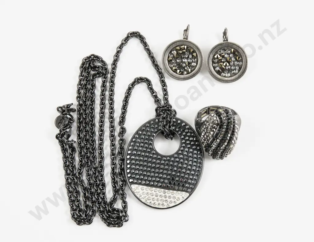 Pair of Dyrberg Kern Rhinestone Pendant Earrings together with Crystal Set Ring and Pendant Image 1++