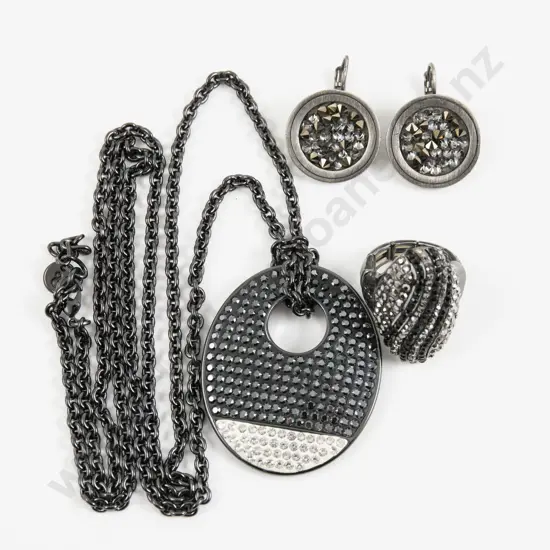 Pair of Dyrberg Kern Rhinestone Pendant Earrings together with Crystal Set Ring and Pendant